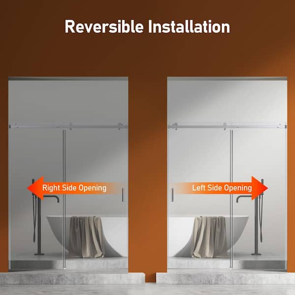 Reversible 56 to 60 in. W x 74 in. H Sliding Frameless Shower Door in Chrome with Smooth Sliding and Tempered Glass