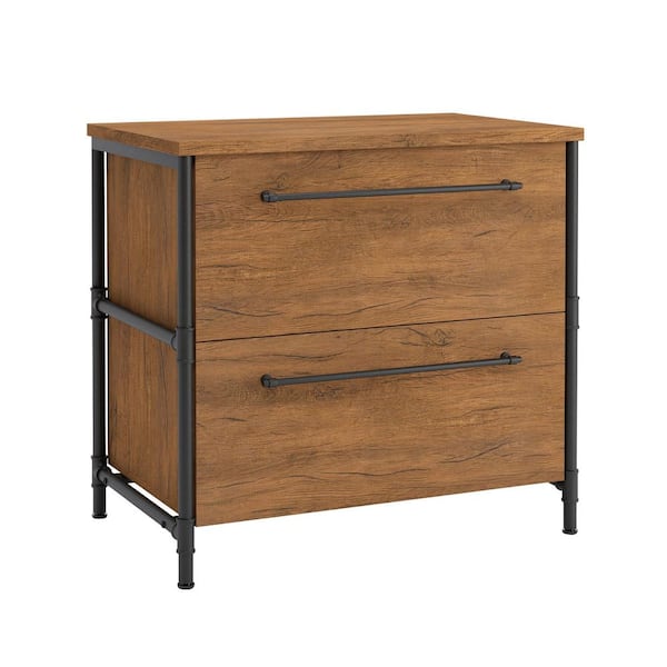SAUDER Iron City Checked Oak 2-Drawer Decorative Lateral File Cabinet