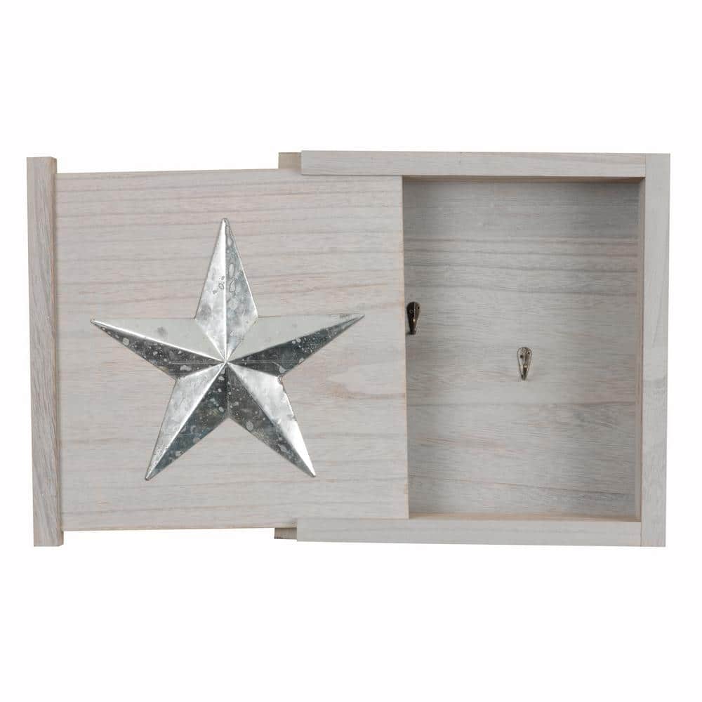 Distressed Gray Wood Floating Wall Cabinet with Metal Star
