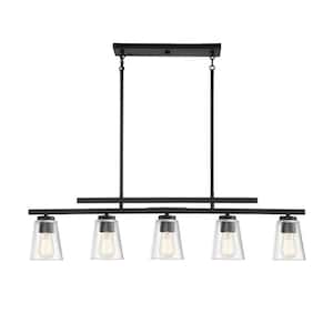 Calhoun 40 in. W x 10 in. H 5-Light Matte Black Linear Chandelier with Clear Glass Shades