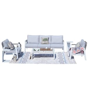 Carol 6-Piece Aluminum Patio Conversation Set with Ice Box Table and Gray Cushions