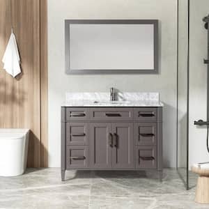 Savona 48 in. W x 22 in. D x 36 in. H Vanity in Grey with Single Basin Vanity Top in White and Grey Marble and Mirror