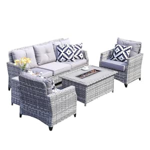 Penny 5-Piece Wicker Patio Conversation Set with Grey Cushions
