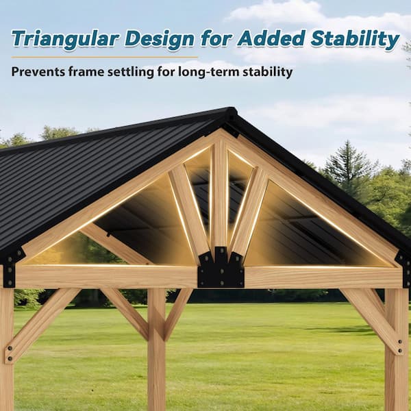 PremDwell 15 ft. W x 13 ft. D Cedar Wood Outdoor Hardtop Gazebo