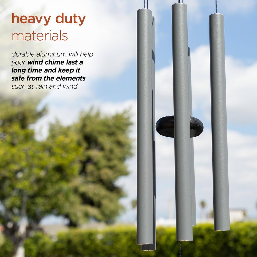 39" Gray Aluminum Wind Chime with Blue Gemstone