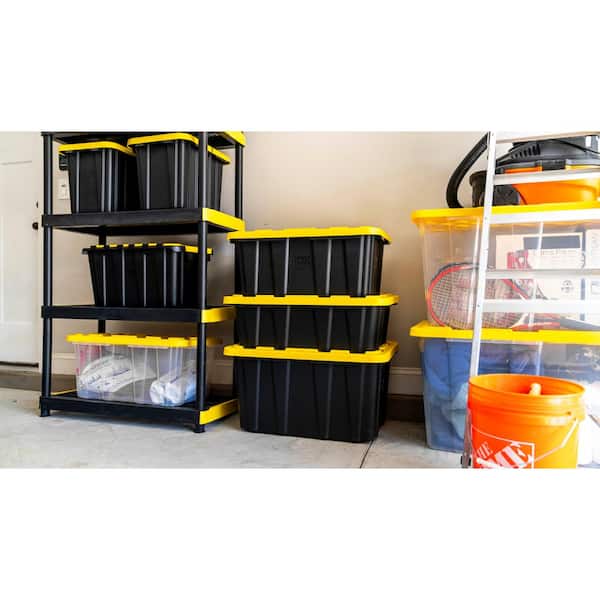 HDX - 17 Gal. Tough Storage Tote in Black with Yellow Lid