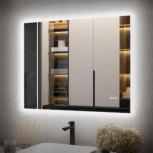 28 in. W x 36 in. H LED Lighted Backlit Modern Rectangular Frameless Anti-Fog Tempered Glass Wall Bathroom Vanity Mirror