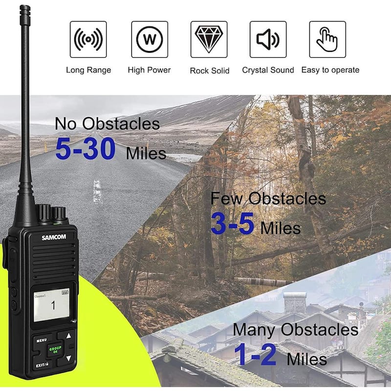 Multi-functional 5 Mile Range Rechargeable Waterproof Digital 2-Way Radio with Charger and Shoulder Mic (4-Pack)