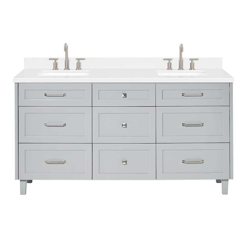 Monroe 66" Light Gray Wood Double Sink Vanity with Carrara Quartz Top