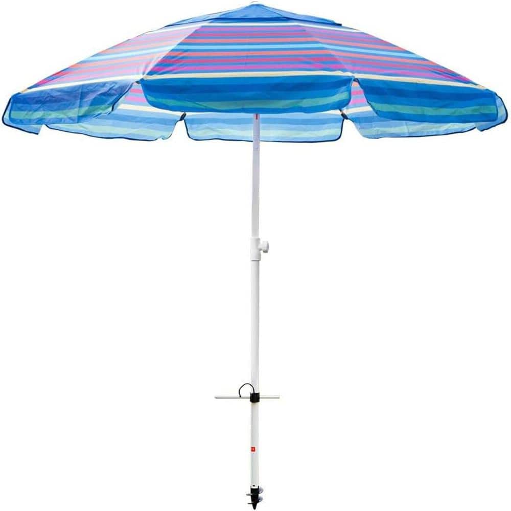 7 ft. Beach Umbrella Push Button Tilt and Carry Bag in UV 50+ Protection Wi