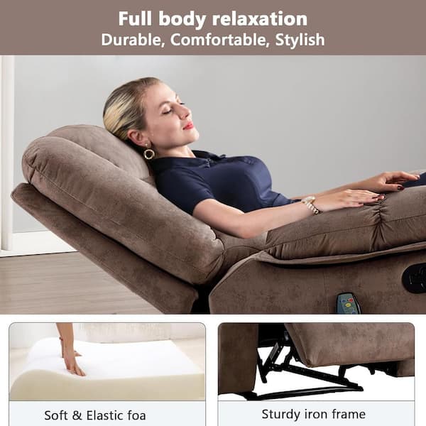 39.7 in. W Camel Microfiber Overstuffed Massage Recliner with Heat and Vibration