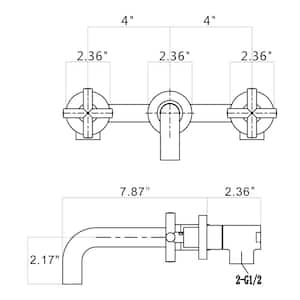 Double Handle Wall-Mounted Bathroom Faucet in Brushed Gold