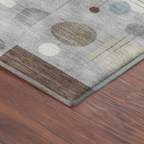 Mayfield Premium Machine Washable Abstract AMF2393 Silver 3 ft. x 5 ft. Area Rug