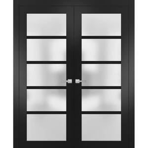 4002 48 in. x 80 in. Universal Handling Frosted Glass Black Finished Solid Pine MDF Double Prehung French Door