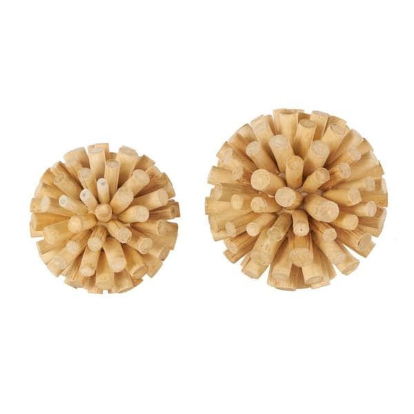 Litton Lane Brown Handmade Wood Tree Trunk Inspired Orbs and Vase Filler (2-Pack)
