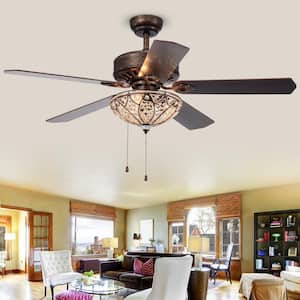 Gliska 52 in. Bronze Indoor Hand Pull Chain Ceiling Fan with Light Kit