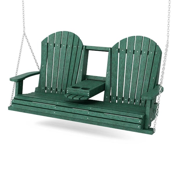 Heritage 2-Person Turf Green HDPE Plastic Porch Swing with Console
