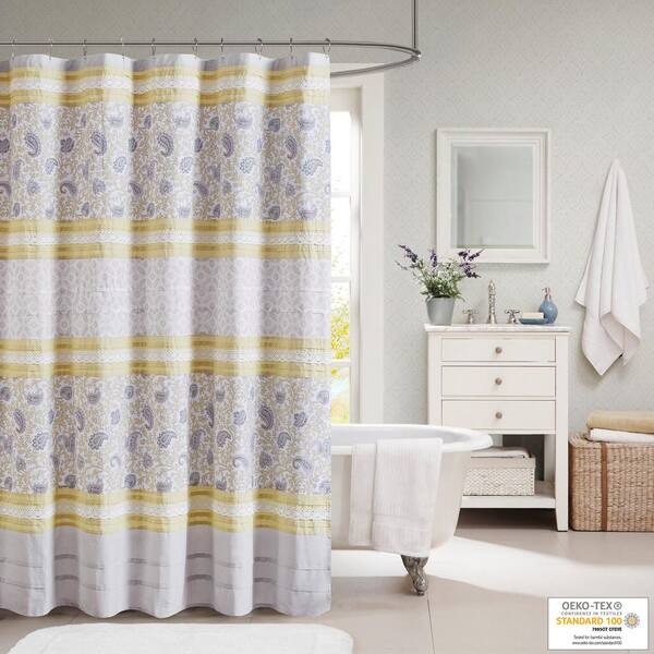 Madison Park Vanessa Yellow 72 In Cotton Shower Curtain Mp70 7288 The Home Depot Madison Park Vanessa Yellow 72 In, Gray And Yellow Shower Curtains
