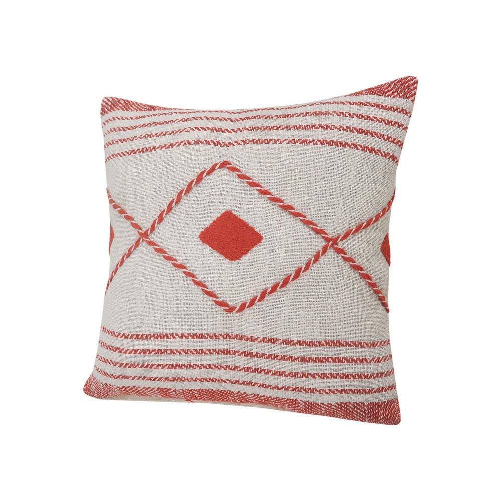 Coastal Edge Red and White Geometric Diamond Throw Pillow