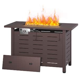 Brown 40 in. Metal Rectangular Propane Gas Fire Pit Table with Lid, Volcanic Rock, and Waterproof Cover