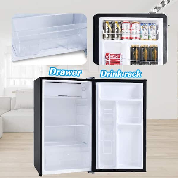 Temperature Control & Door Storage Table Top Fridge for Bedrooms with Reversible Door Mini Fridge with Freezer Compartment 