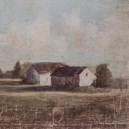Farmhouse Landscape Canvas Wall Art with Pine Wood Frame
