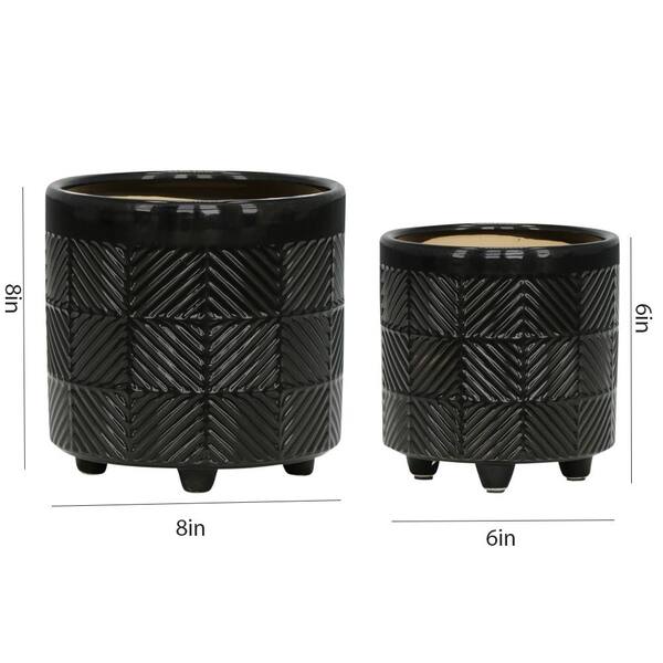 AULEDIO 6/8 in. Shiny Black Ceramic Round Indoor/Outdoor
