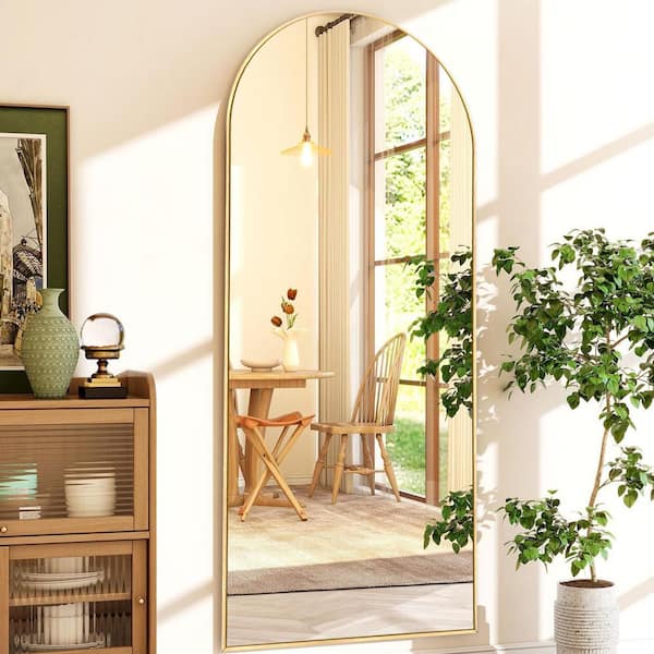 Sxiawe 24 in. W x 71.1 in. H Arched Gold Aluminum Frame Oversized Classic Wall Mount Floor Mirror