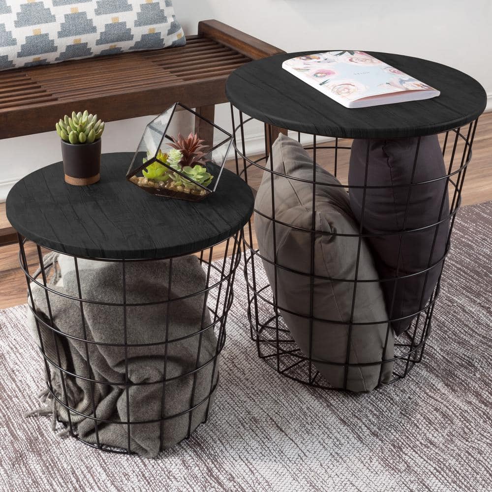 17.5 in. Black 2-Piece Nesting Veneer Metal and Wood Round Accent Table Set price history on PriceWatchPro