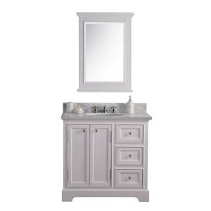 Derby 36 in. W x 34 in. H Bath Vanity in White with Marble Vanity Top in Carrara White with White Basin and Mirror