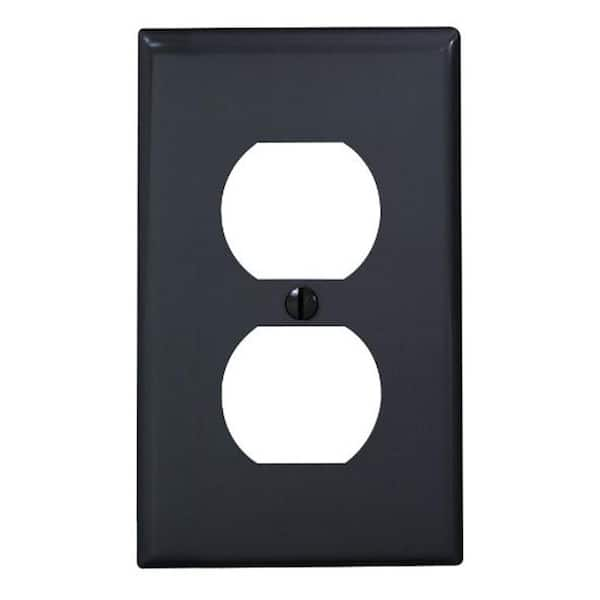 Leviton 1-Gang Black Duplex Outlet/Receptacle Nylon Standard Wall Plate (1-Pack) 80703-E