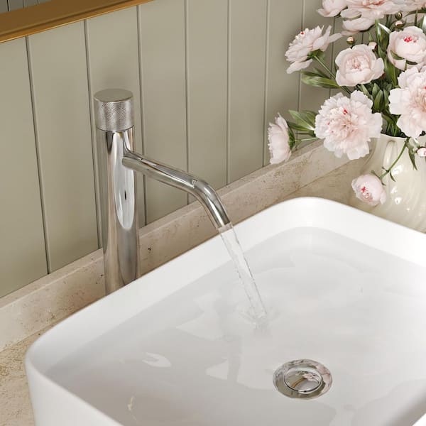 Waterfall Mid-Arc 1-Hole Single Handle Bathroom Sink Faucet 1.2 GPM Vessel Faucet in Chrome with Pop-Up Drain