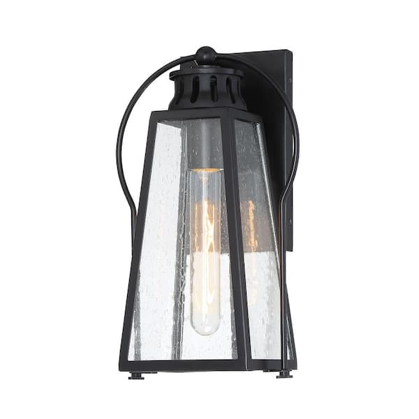 Minka Lavery Halder Bridge 1-Light Sand Black Outdoor Lantern Light Sconce with Seeded Glass