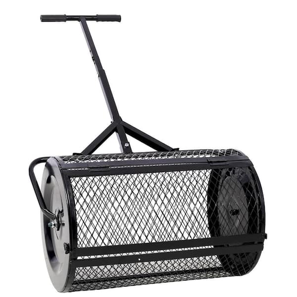 Black Peat Moss Spreader 24 in. Handheld Compost Spreader Metal Mesh, T Shaped Handle for Planting Seeding