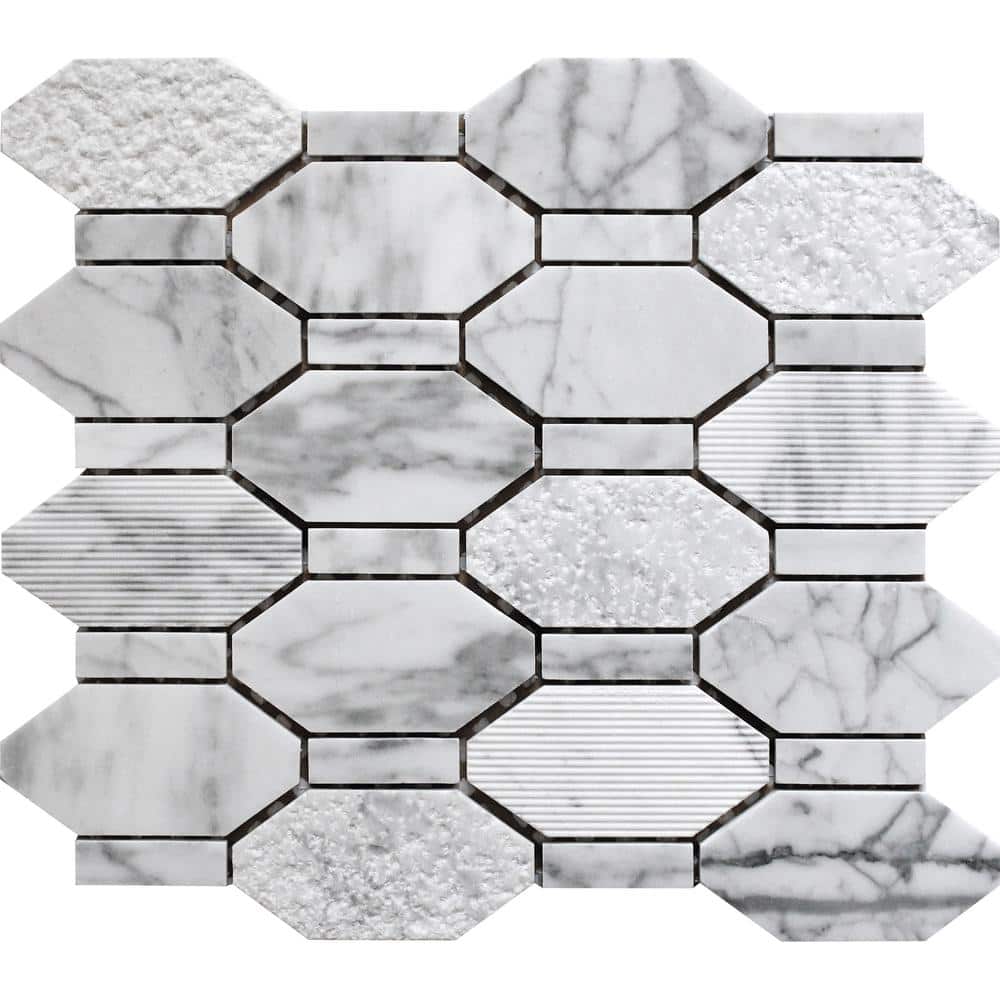 Sparta Gray 11 in. x 12.2 in. Hexagon Polished, Etched Bianco Carrara Marble Mosaic Tile (4.66 sq. ft./case) 5-Pack price history on PriceWatchPro
