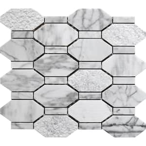 Gray 11 in. x 12.2 in. Hexagon Polished and Etched Marble Mosaic Floor and Wall Tile (4.66 sq. ft./Case)