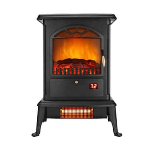 17 in. Freestanding Infrared Electric Fireplace with Remote Control in Black