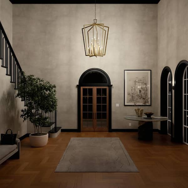 Kichler Abbotswell 6-Light Natural Brass Traditional Lantern Large Hanging Pendant Light