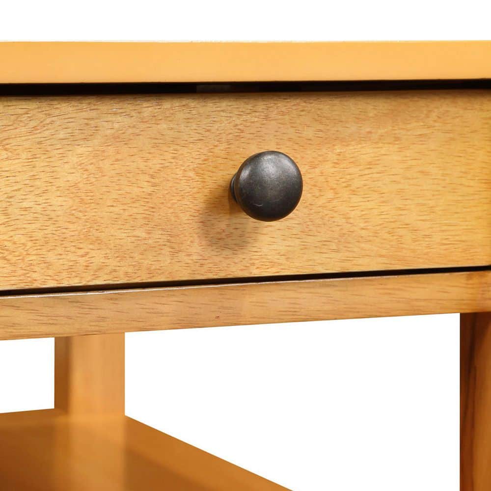 Natural Rubberwood End Table with Charging Station and Shelves