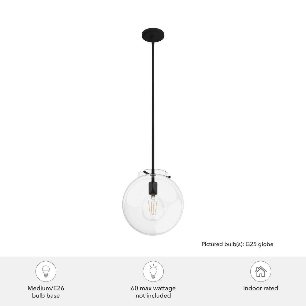 Black Iron and Clear Glass Globe Pendant Light