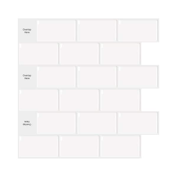 ilemong 12 in. x 12 in. Backsplash Tile for Kitchen Vinyl Peel and Stick Self Adhesive Stick on Subway Tiles in White (10 Tiles)