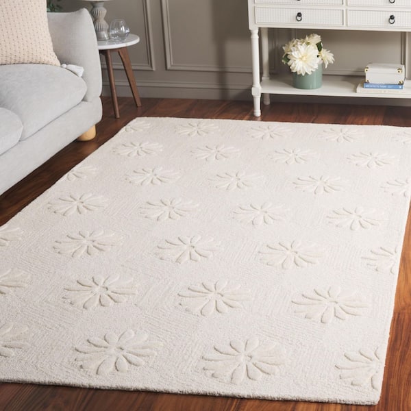Mykonos 4 ft. x 6 ft. Ivory Solid Floral Area Rug