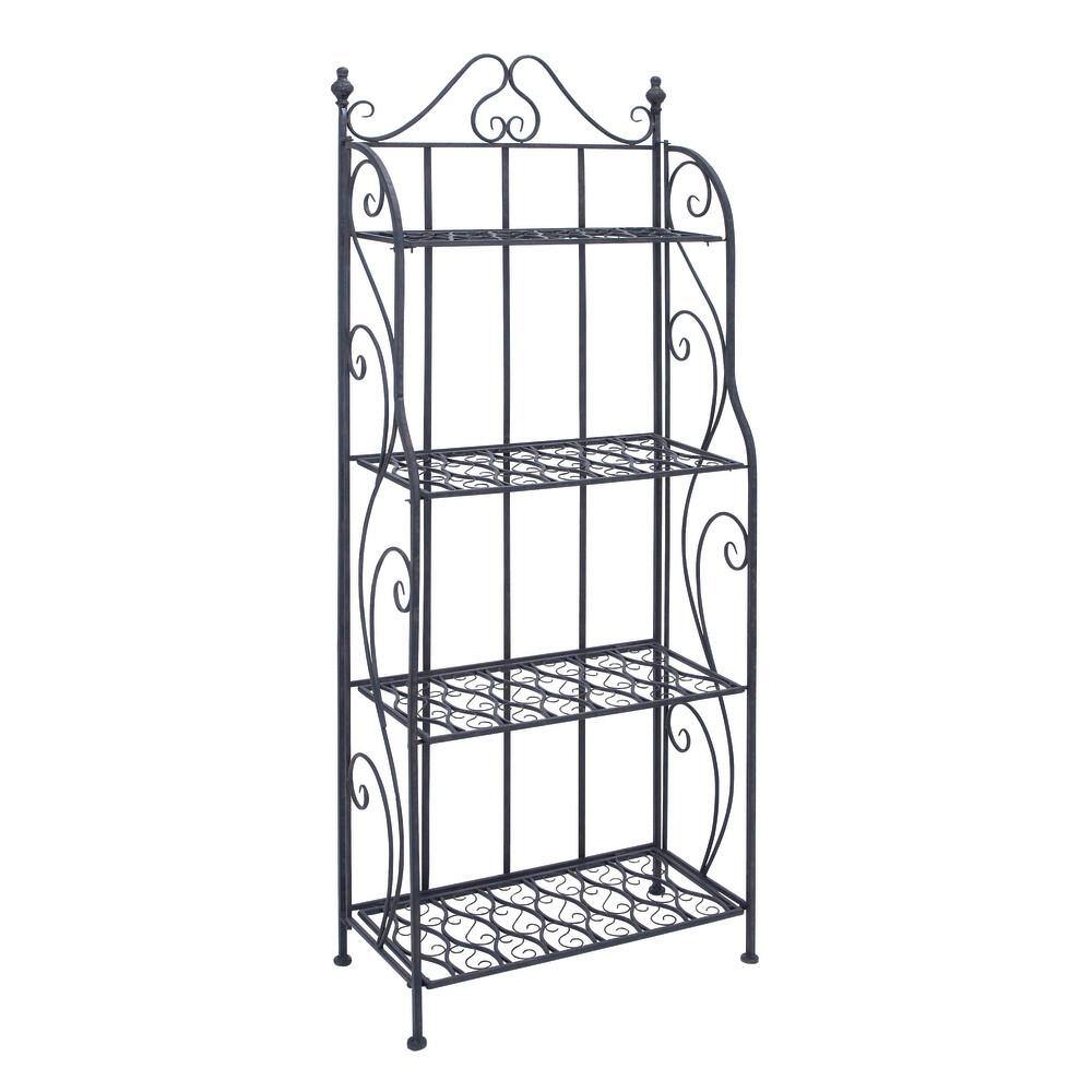 Black Matte Iron 4-Shelf Scrollwork Bakers Rack