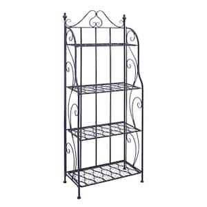 64 in. H Black Indoor Outdoor Tall Folding 4 Shelves Scroll Bakers Rack
