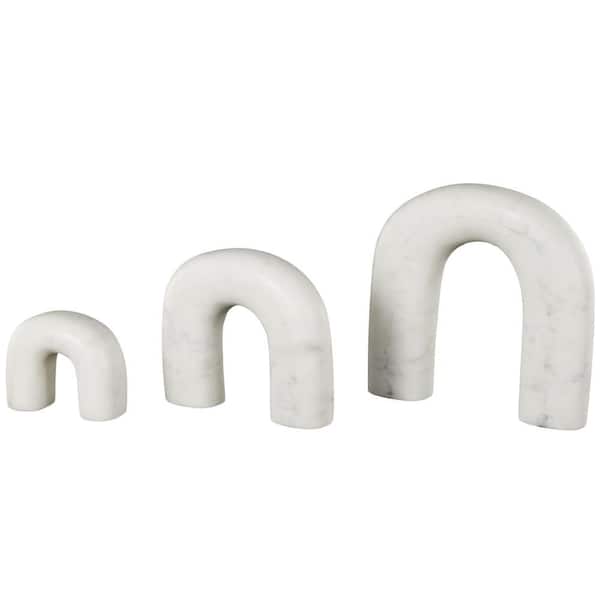 Litton Lane White Marble Arched Abstract Sculpture with Various Sizes (Set of 3)