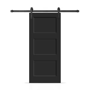 38 in. x 84 in. 3 Panel Shaker Hollow Core Black Painted Composite Interior Sliding Barn Door with Hardware Kit