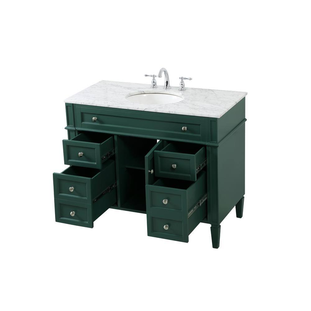 Green Solid Wood and Marble Single Bathroom Vanity