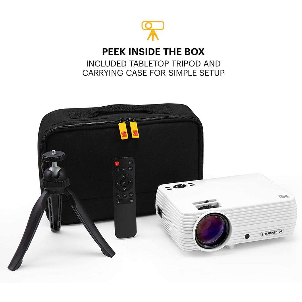 Compact White LED Home Theater Projector with Tripod