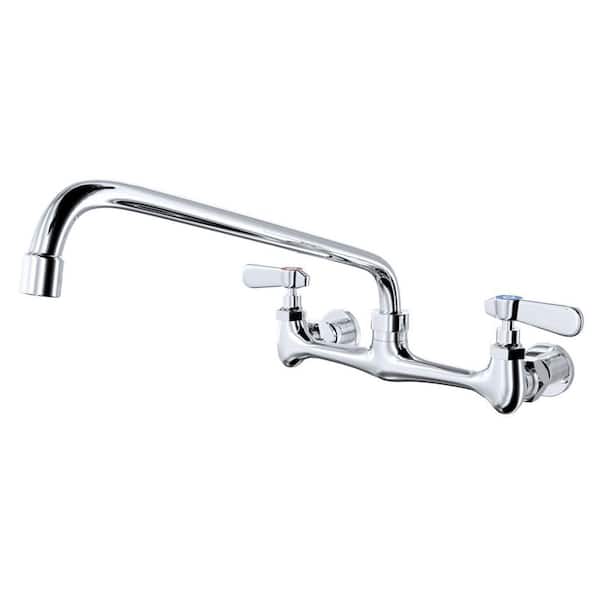 2-Handle Commercial Sink Faucet with 16" Swivel Spout 8" Center Wall Mount Kitchen Faucet in Polished Chrome