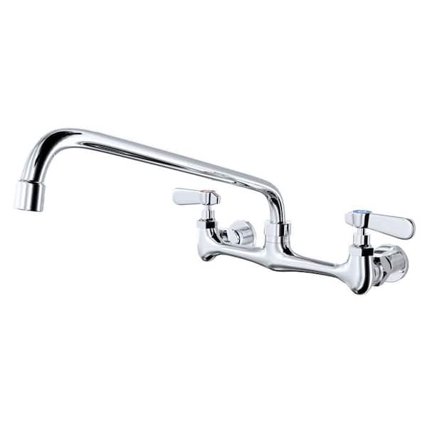 HOMEMYSTIQUE 2-Handle Wall Mount Kitchen Faucet With 14 in. Swivel Spout 8 in. Center in Polished Chrome